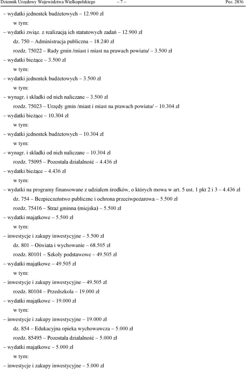 75023 Urzędy gmin /miast i miast na prawach powiatu/ 10.304 zł wydatki bieżące 10.304 zł wydatki jednostek budżetowych 10.304 zł wynagr. i składki od nich naliczane 10.304 zł rozdz.