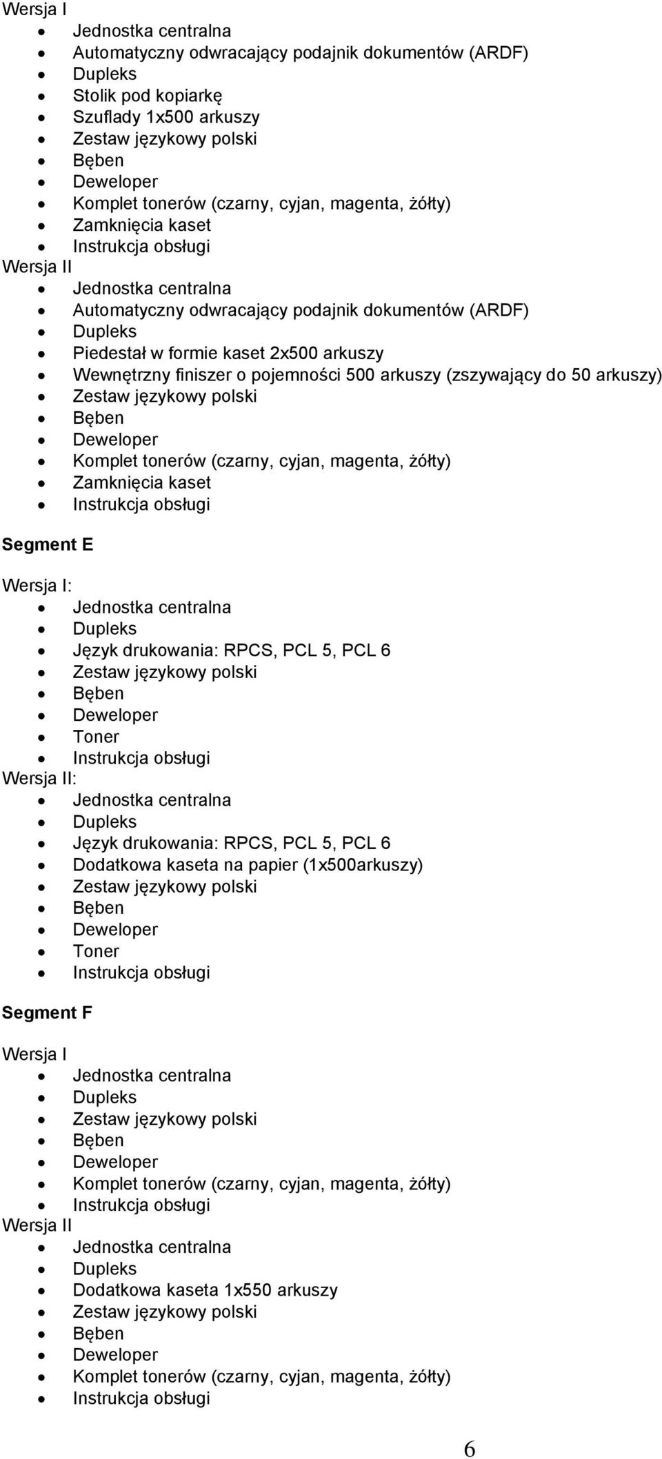 Segment E Język drukowania: RPCS, PCL 5, PCL 6 Język drukowania: RPCS, PCL 5, PCL 6