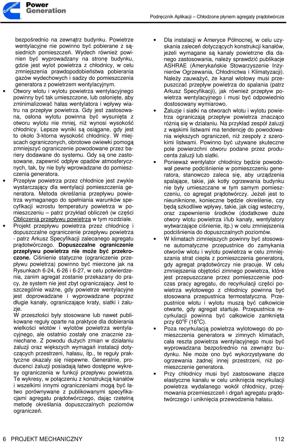 generatora z powietrzem wentylacyjnym.