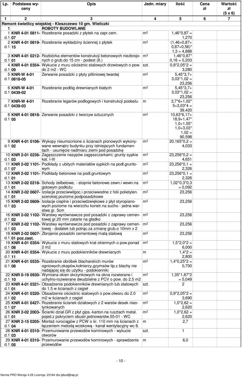 1 01 o grub.do 15 c - podest (8.) 0,16 = 0,203 4 KNR 4-01 0354- Wykucie z uru ościeŝnic stalowych drzwiowych o pow. 0,8*2,05*2 = d.1 09 do 2 2 - WC 3,280 5 KNR-W 4-01 d.