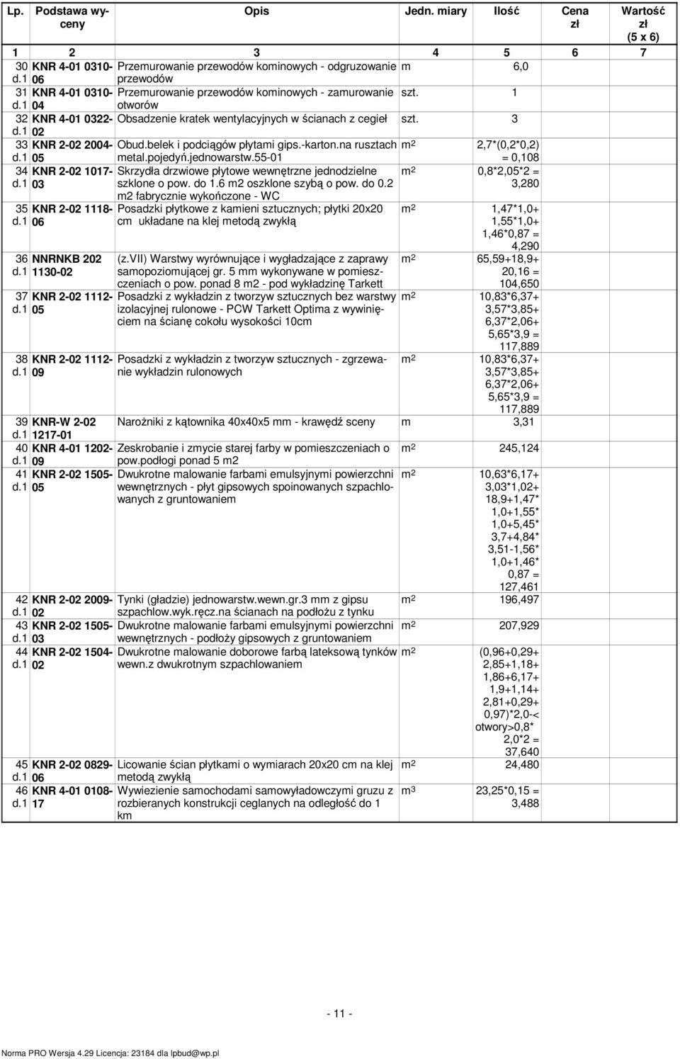 belek i podciągów płytai gips.-karton.na rusztach 2 2,7*(0,2*0,2) d.1 05 etal.pojedyń.jednowarstw.55-01 = 0,108 34 KNR 2-02 1017- Skrzydła drzwiowe płytowe wewnętrzne jednodzielne 2 0,8*2,05*2 = d.