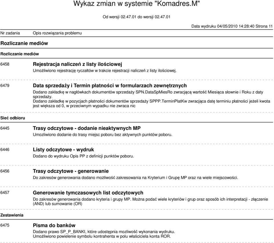 DataSpMiesRo zwracjącą wartość Miesiąca słownie i Roku z daty sprzedaży. Dodano zakładkę w pozycjach płatności dokumentów sprzedaży SPPP.