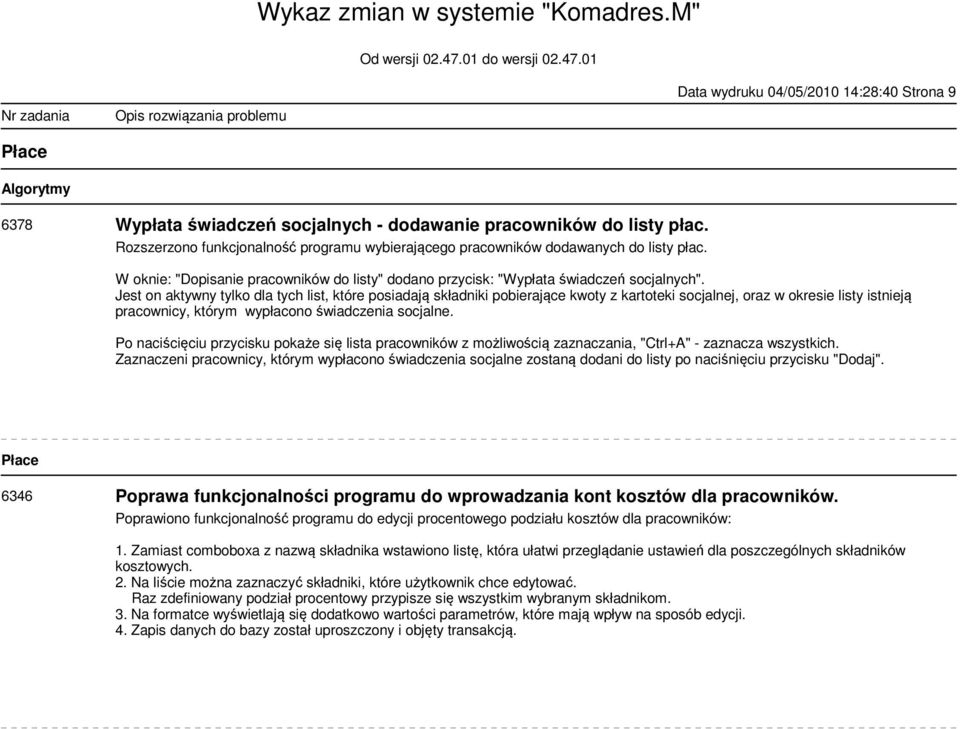 Jest on aktywny tylko dla tych list, które posiadają składniki pobierające kwoty z kartoteki socjalnej, oraz w okresie listy istnieją pracownicy, którym wypłacono świadczenia socjalne.
