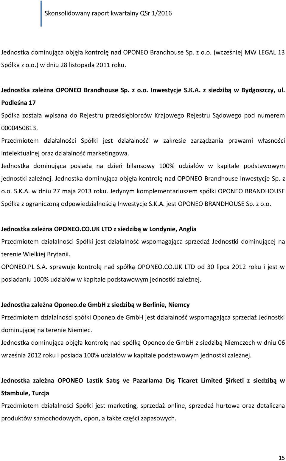 Przedmiotem działalności Spółki jest działalność w zakresie zarządzania prawami własności intelektualnej oraz działalność marketingowa.