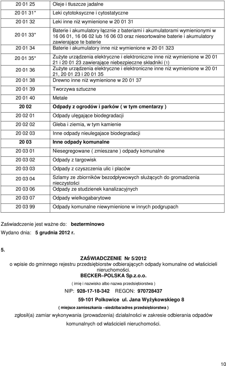 elektryczne i elektroniczne inne niż wymienione w 20 01 21 i 20 01 23 zawierające niebezpieczne składniki (1) 20 01 36 Zużyte urządzenia elektryczne i elektroniczne inne niż wymienione w 20 01 21, 20