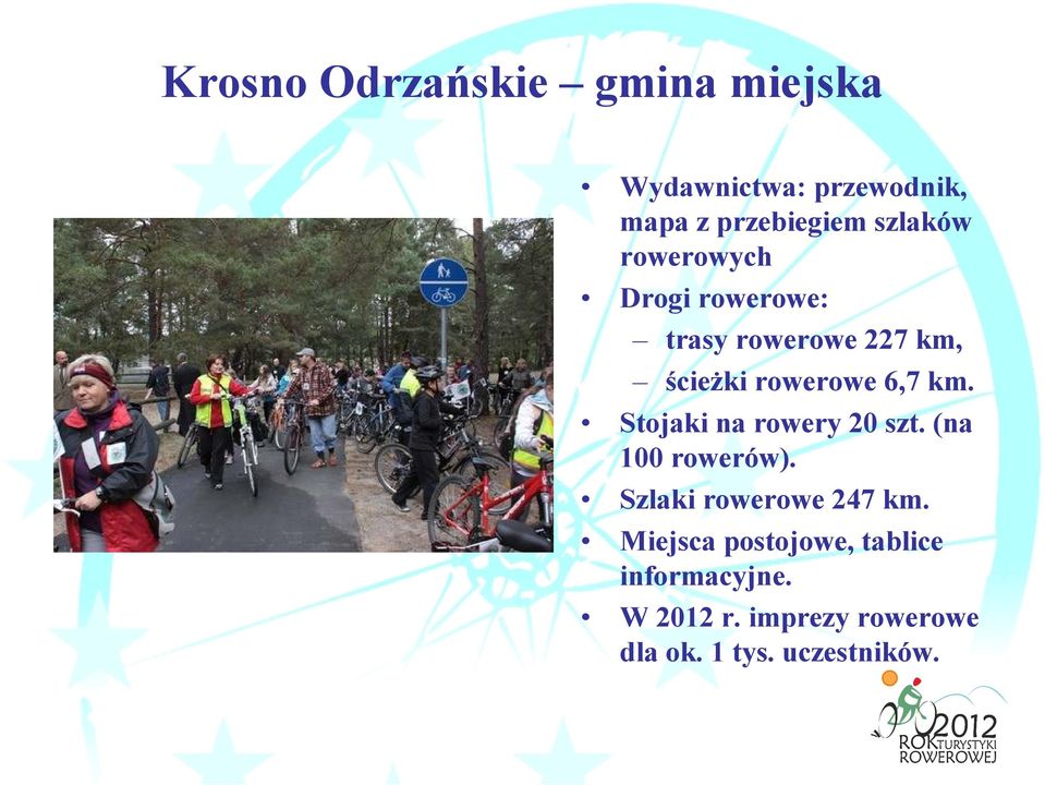 km. Stojaki na rowery 20 szt. (na 100 rowerów). Szlaki rowerowe 247 km.