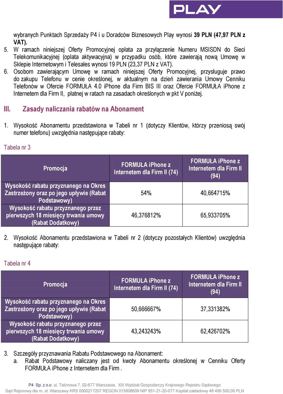 Telesales wynosi 19 PLN (23,37 PLN z VAT). 6.