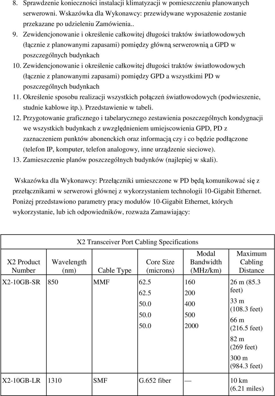 Zewidencjonowanie i określenie całkowitej długości traktów światłowodowych (łącznie z planowanymi zapasami) pomiędzy GPD a wszystkimi PD w poszczególnych budynkach 11.