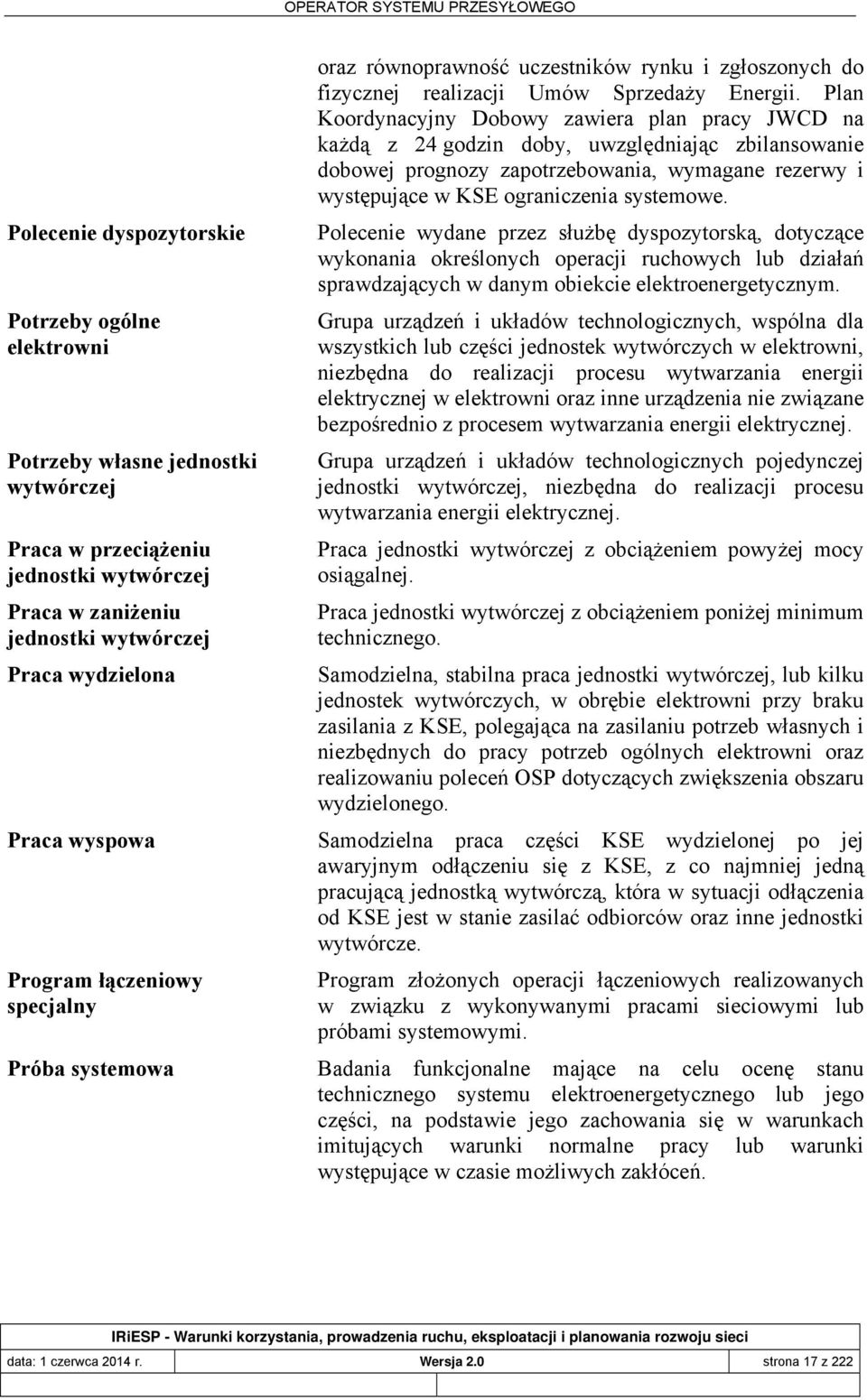 Plan Koordynacyjny Dobowy zawiera plan pracy JWCD na każdą z 24 godzin doby, uwzględniając zbilansowanie dobowej prognozy zapotrzebowania, wymagane rezerwy i występujące w KSE ograniczenia systemowe.