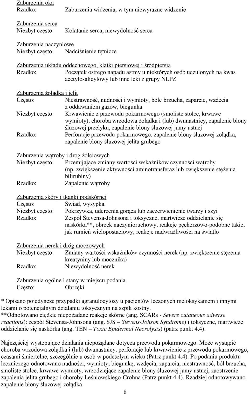 żołądka i jelit Często: Niestrawność, nudności i wymioty, bóle brzucha, zaparcie, wzdęcia z oddawaniem gazów, biegunka Niezbyt często: Krwawienie z przewodu pokarmowego (smoliste stolce, krwawe