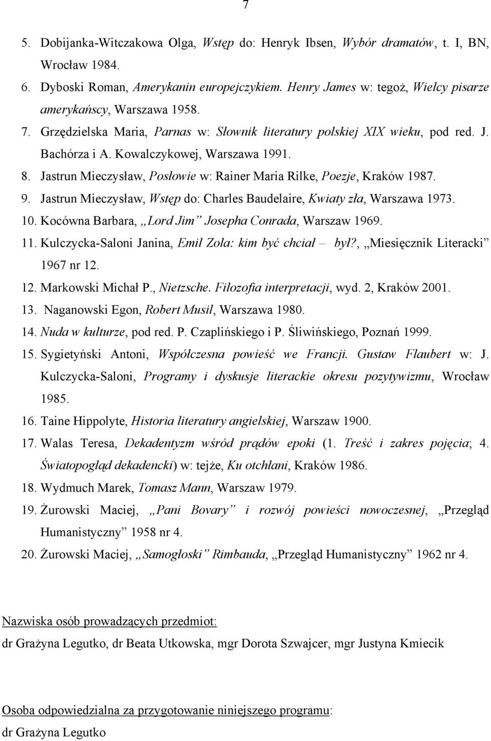 Jastrun Mieczysław, Posłowie w: Rainer Maria Rilke, Poezje, Kraków 1987. 9. Jastrun Mieczysław, Wstęp do: Charles Baudelaire, Kwiaty zła, Warszawa 1973. 10.