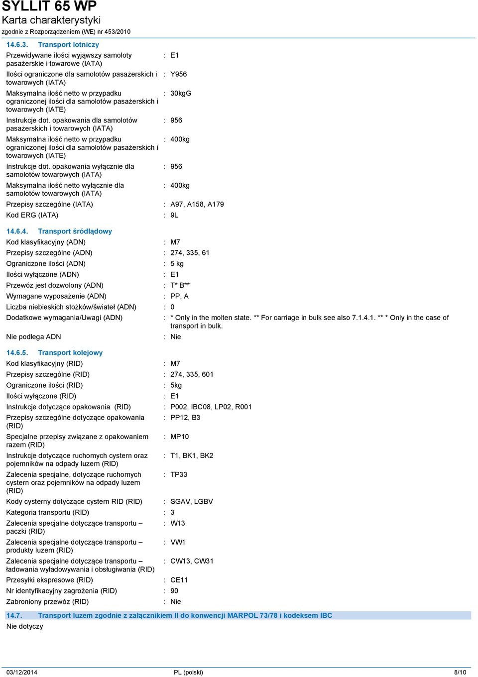 ograniczonej ilości dla samolotów pasażerskich i towarowych (IATE) Instrukcje dot.