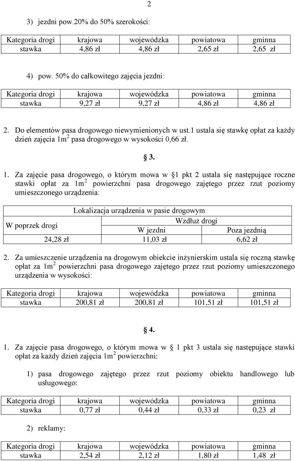 2 pasa drogowego w wysokości 0,66 zł. 3. 1.