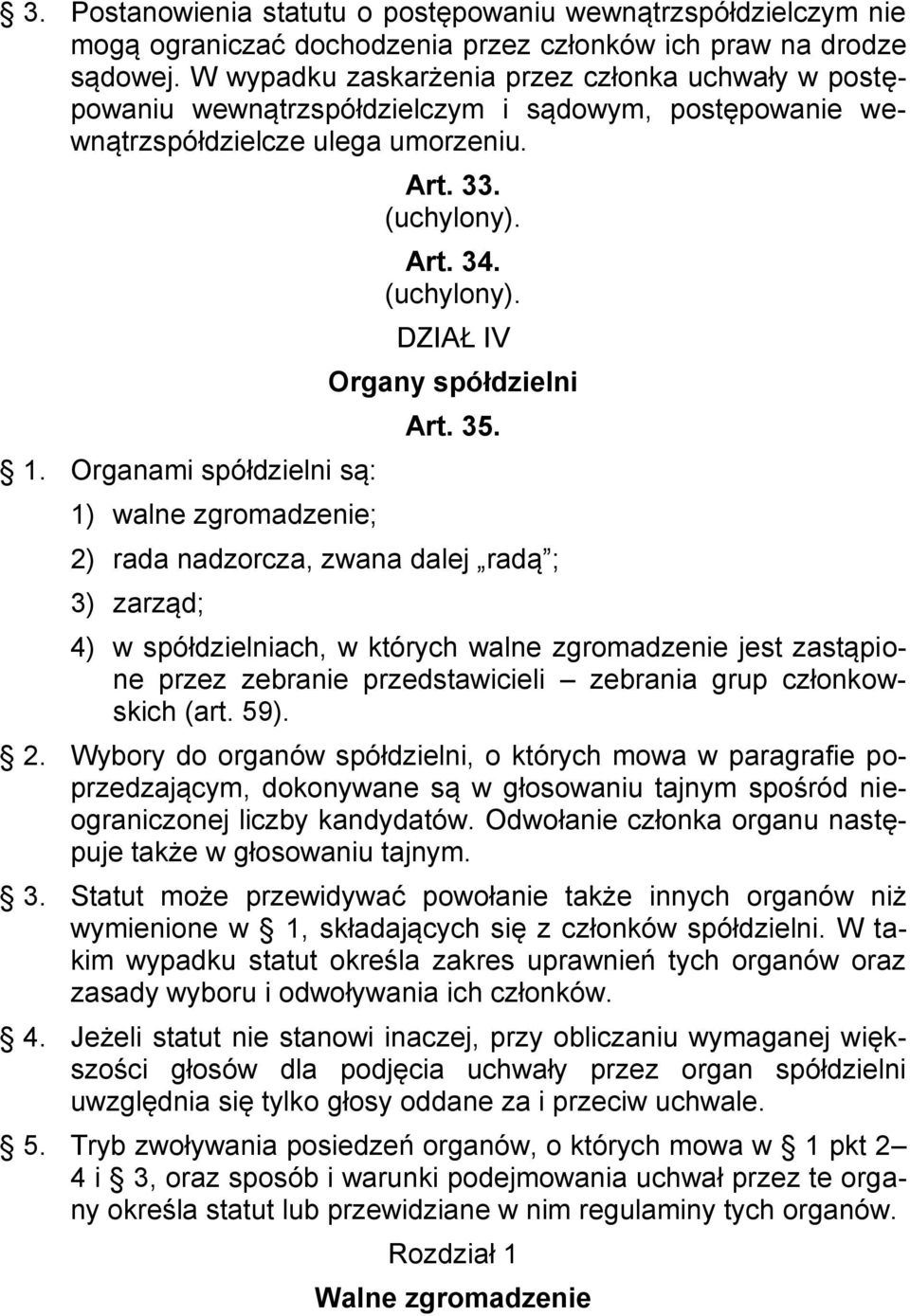 33. (uchylony). Art. 34. (uchylony). DZIAŁ IV Organy spółdzielni Art. 35.