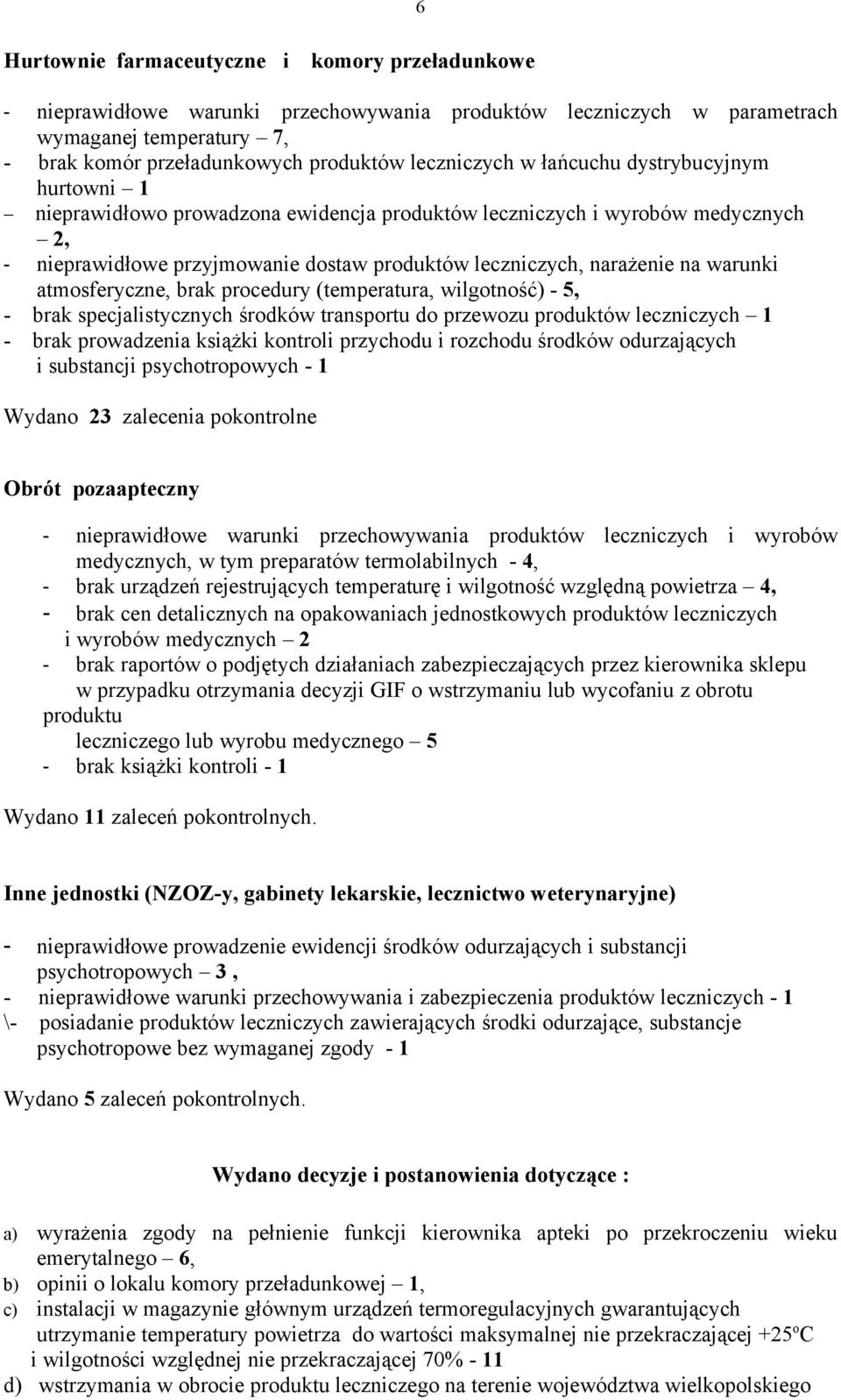 atmosferyczne, brak procedury (temperatura, wilgotność) 5, brak specjalistycznych środków transportu do przewozu produktów leczniczych brak prowadzenia książki kontroli przychodu i rozchodu środków