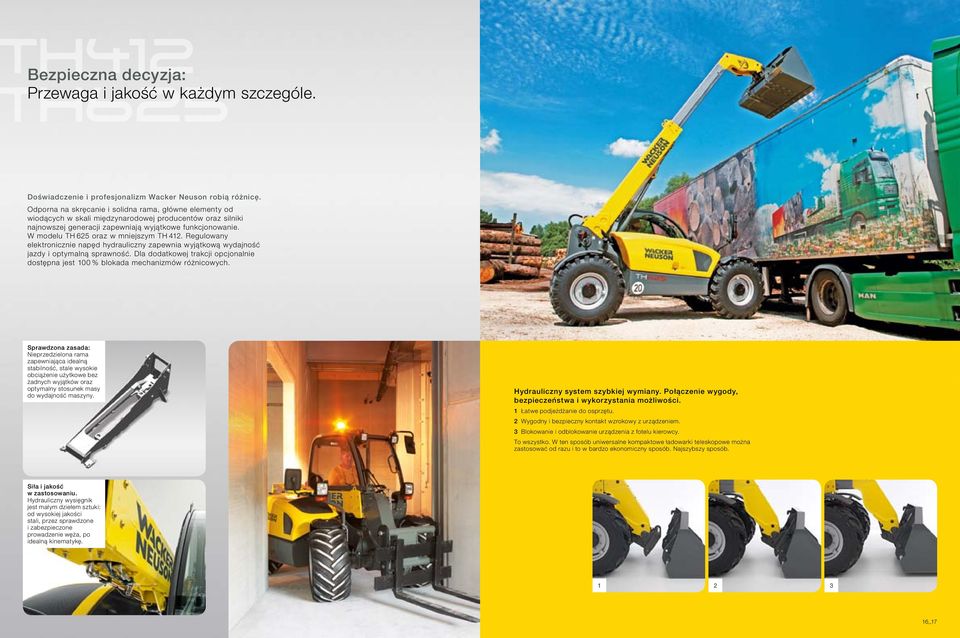W modelu TH 625 oraz w mniejszym TH 412. Regulowany elektronicznie napęd hydrauliczny zapewnia wyjątkową wydajność jazdy i optymalną sprawność.