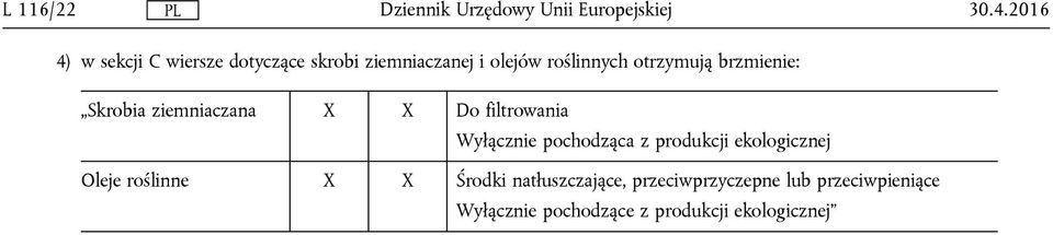 Wyłącznie pochodząca z produkcji ekologicznej Oleje roślinne X X Środki