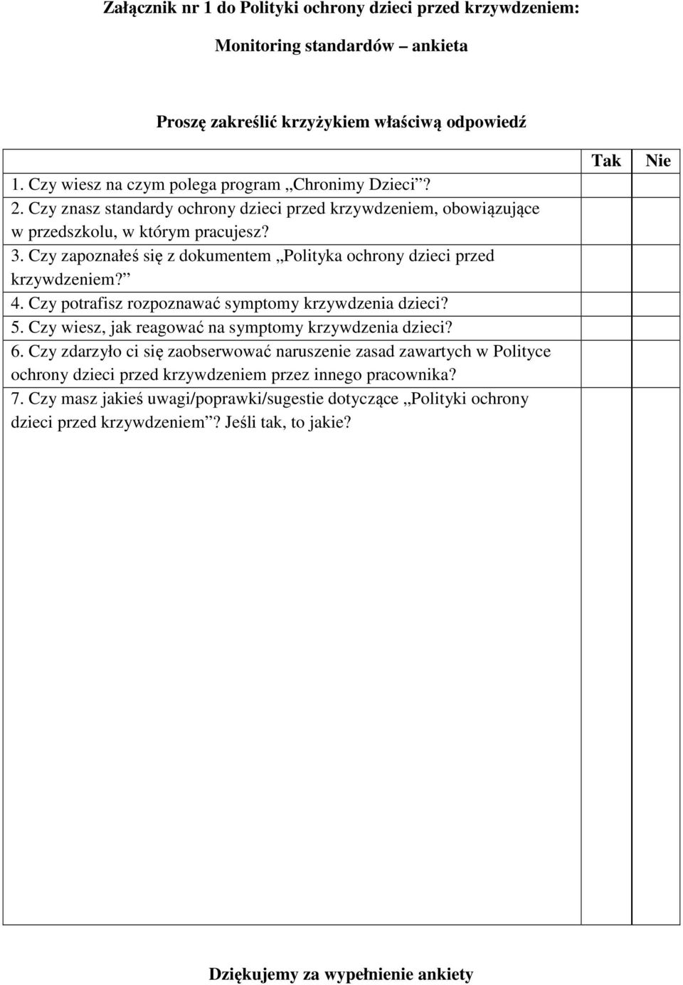 Czy potrafisz rozpoznawać symptomy krzywdzenia dzieci? 5. Czy wiesz, jak reagować na symptomy krzywdzenia dzieci? 6.