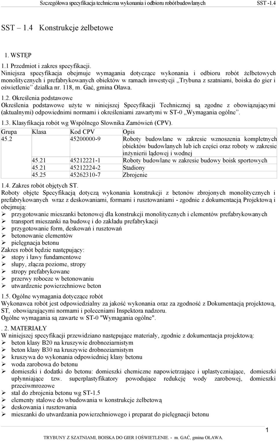 oświetlenie działka nr. 118, m. Gać, gmina Oława. 1.2.