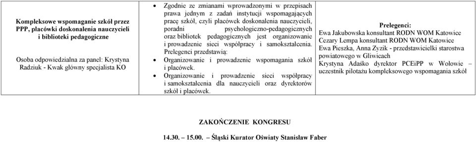 sieci współpracy i samokształcenia. Prelegenci przedstawią: Organizowanie i prowadzenie wspomagania szkół i placówek.