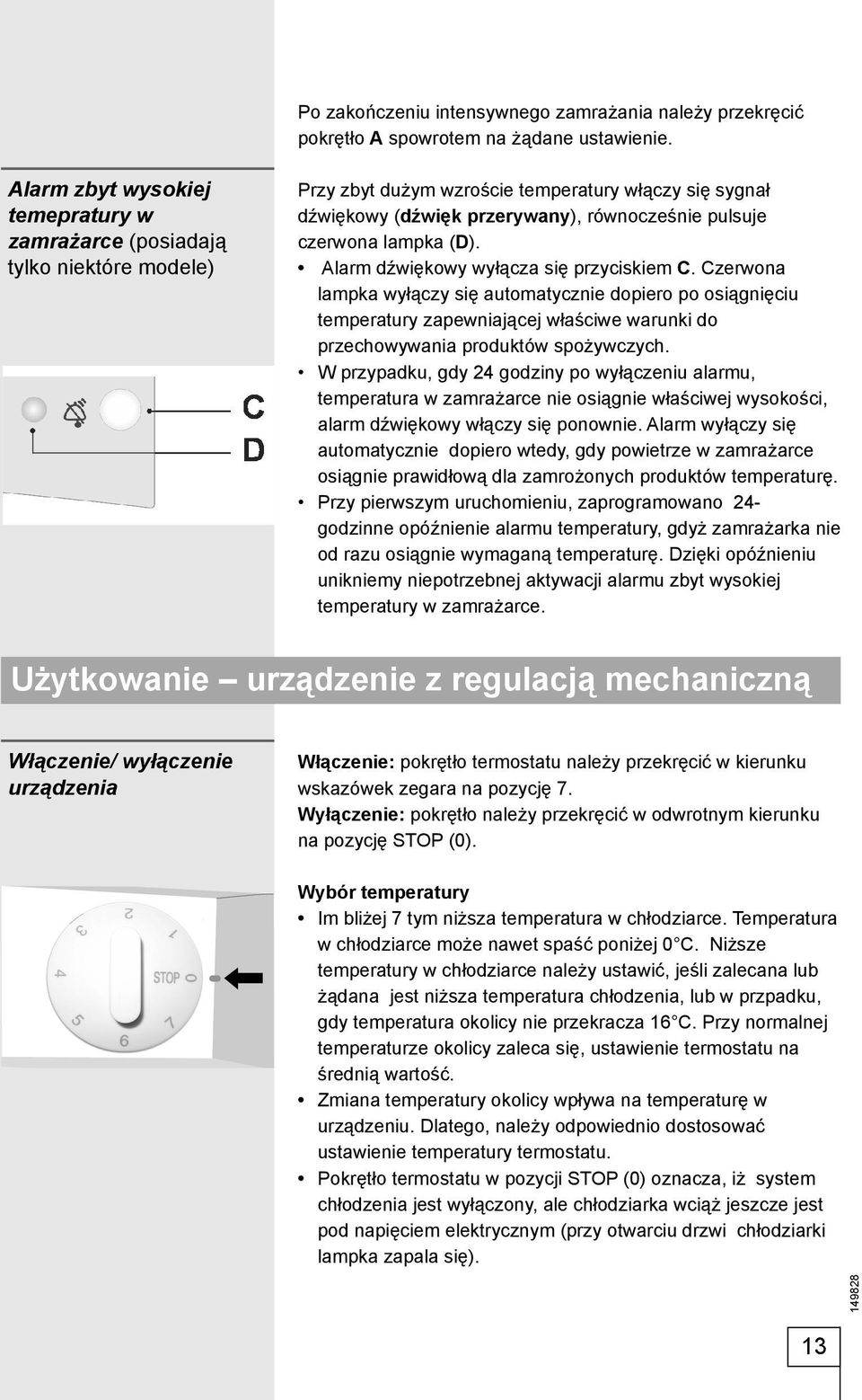 lampka (D). Alarm dźwiękowy wyłącza się przyciskiem C.