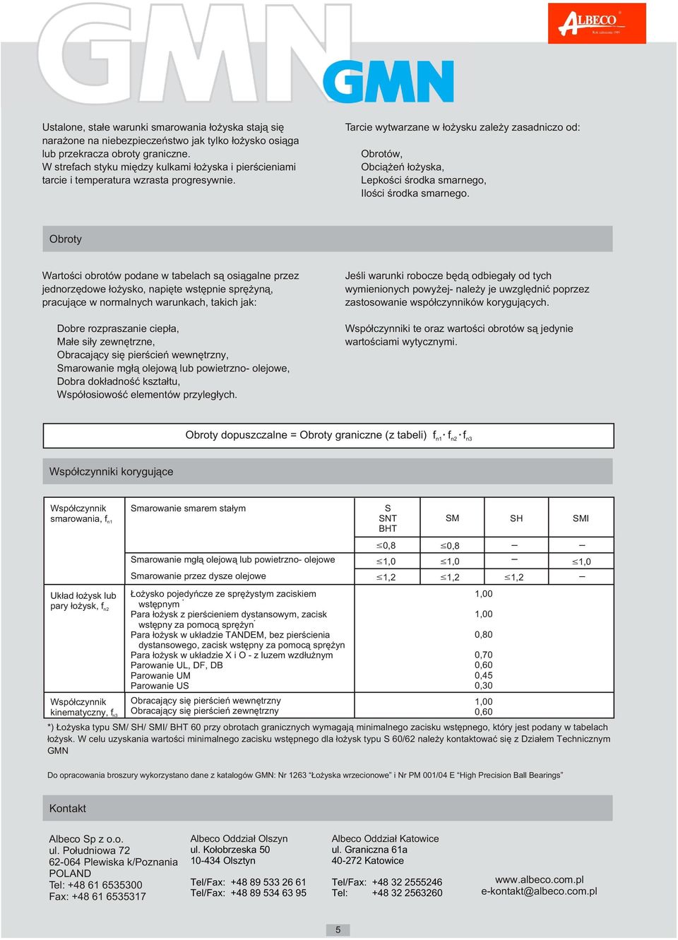 Tarcie wytwarzane w ³o ysku zale y zasadniczo od: Obrotów, Obci¹ eñ ³o yska, Lepkoœci œrodka smarnego, Iloœci œrodka smarnego.