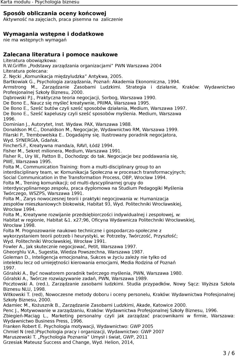 , Psychologia zarządzania, Poznań: Akademia Ekonomiczna, 1994. Armstrong M., Zarządzanie Zasobami Ludzkimi. Strategia i działanie, Kraków: Wydawnictwo Profesjonalnej Szkoły Biznesu, 2000. Dąbrowski P.