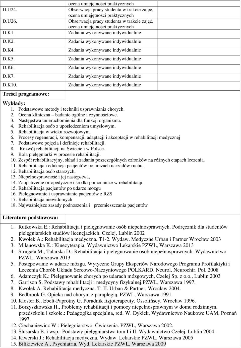 Procesy regeneracji, kompensacji, adaptacji i akceptacji w rehabilitacji medycznej 7. Podstawowe pojęcia i definicje rehabilitacji. 8. Rozwój rehabilitacji na Świecie i w Polsce. 9.
