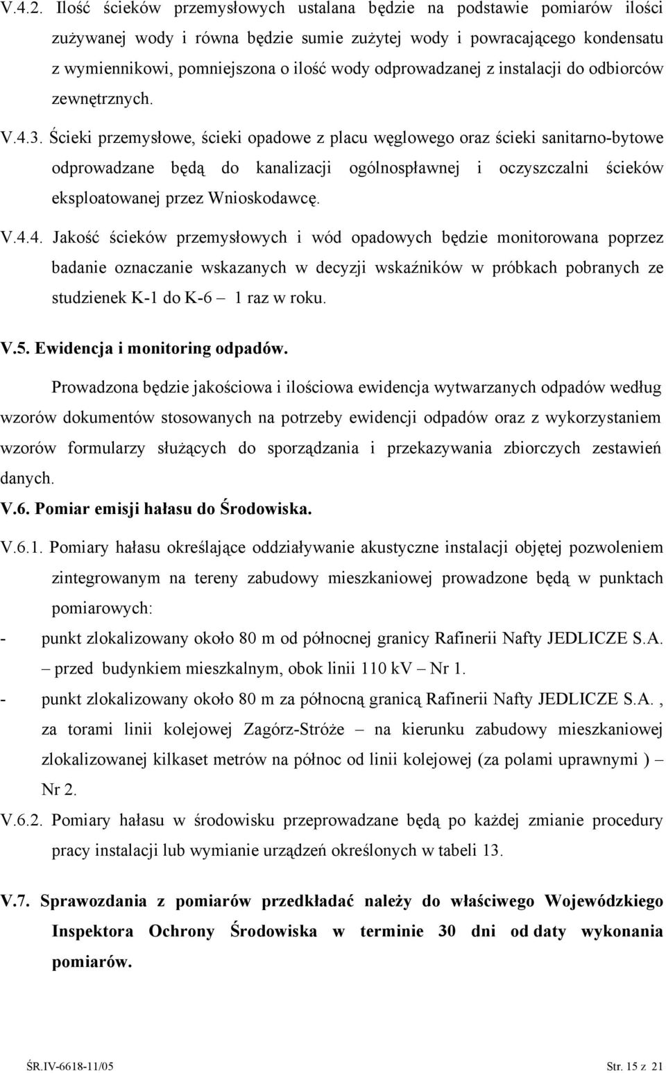 odprowadzanej z instalacji do odbiorców zewnętrznych. V.4.3.