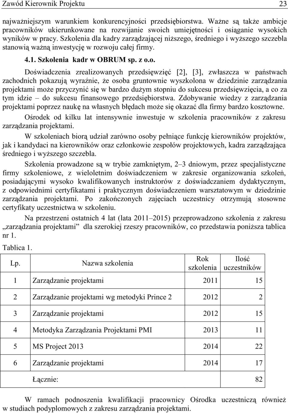 [3], zwłaszcza w pastwach zachodnich pokazuj wyranie, e osoba gruntownie wyszkolona w dziedzinie zarzdzania projektami moe przyczyni si w bardzo duym stopniu do sukcesu przedsiwzicia, a co za tym