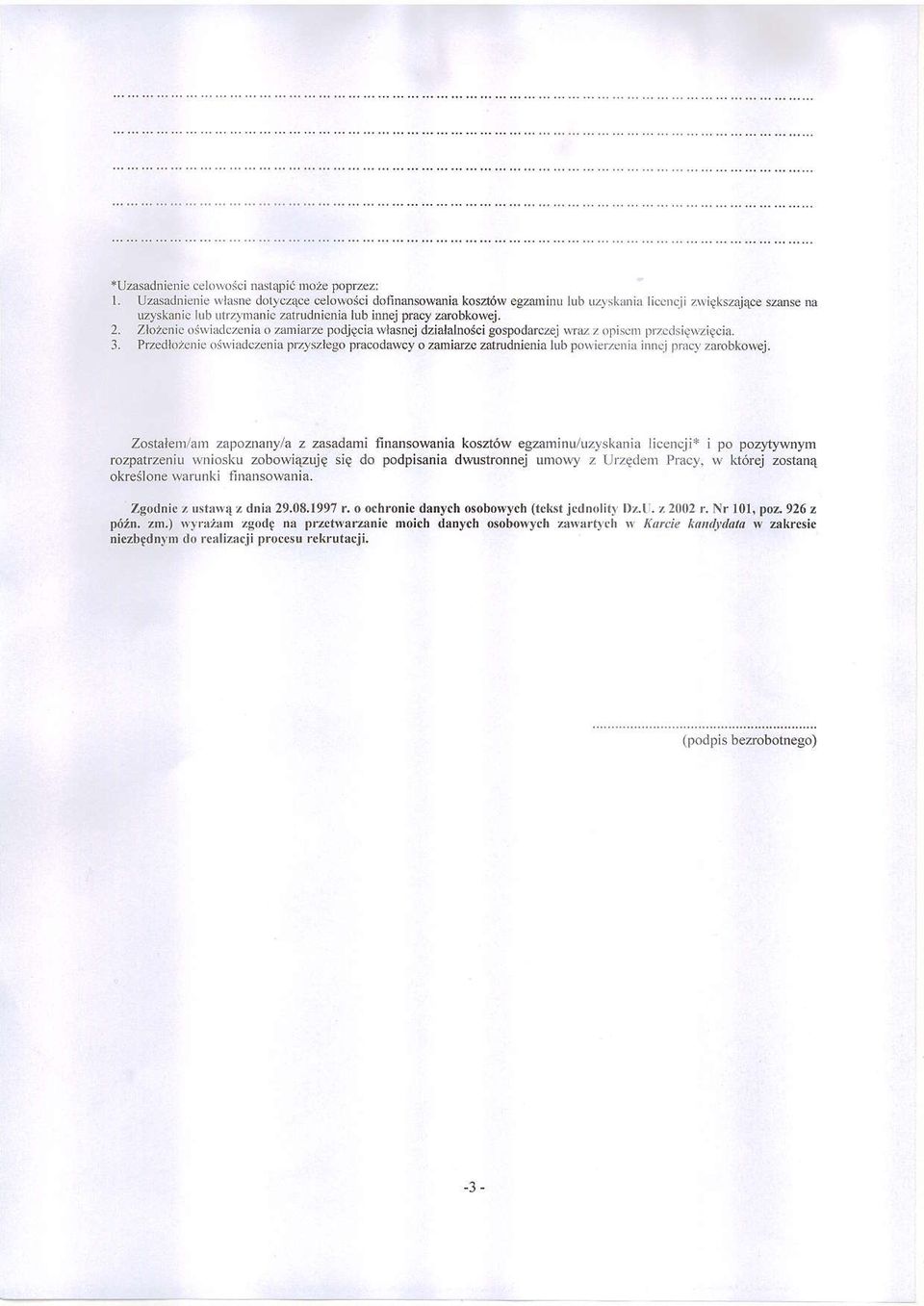 Pzedlo2en ie oswiadczenia pzyvlego p.acodascy o zmidze zarrudnienia ['b pos iezenn innei Dncy zaobkowi.