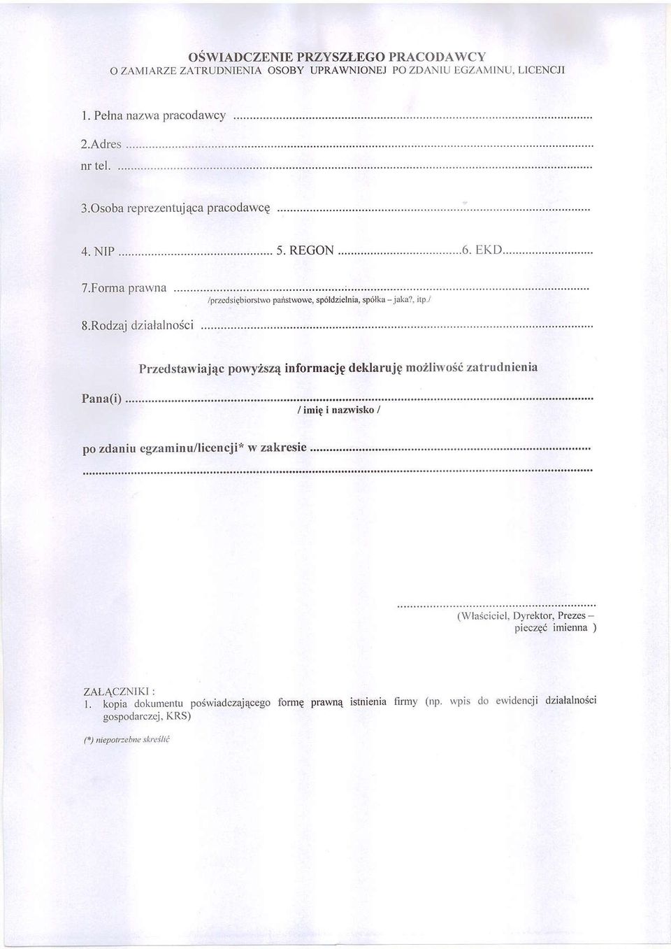 Rodzaj dzialalno6ci Przedstawiaj4c powyisz4 informacje deklaruiq moiliwost zatrudnienia Pana(i)...'..---;ffi ;;;iil;-.