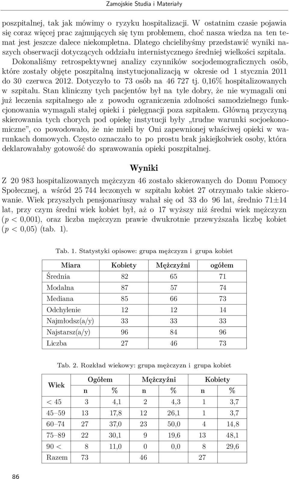 Dlatego chcielibyśmy przedstawić wyniki naszych obserwacji dotyczących oddziału internistycznego średniej wielkości szpitala.