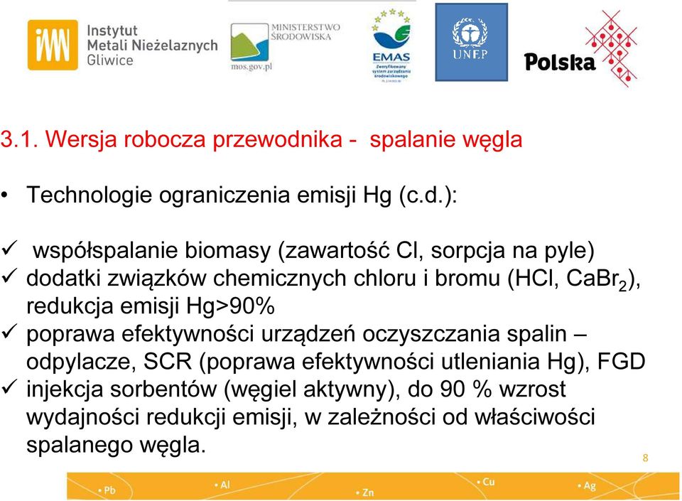 ): współspalanie biomasy (zawartość Cl, sorpcja na pyle) dodatki związków chemicznych chloru i bromu (HCl, CaBr 2
