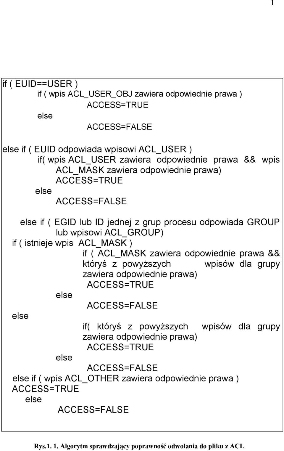 ACL_MASK zawiera odpowiednie prawa && któryś z powyższych wpisów dla grupy zawiera odpowiednie prawa) ACCESS=TRUE else ACCESS=FALSE else if( któryś z powyższych wpisów dla grupy zawiera