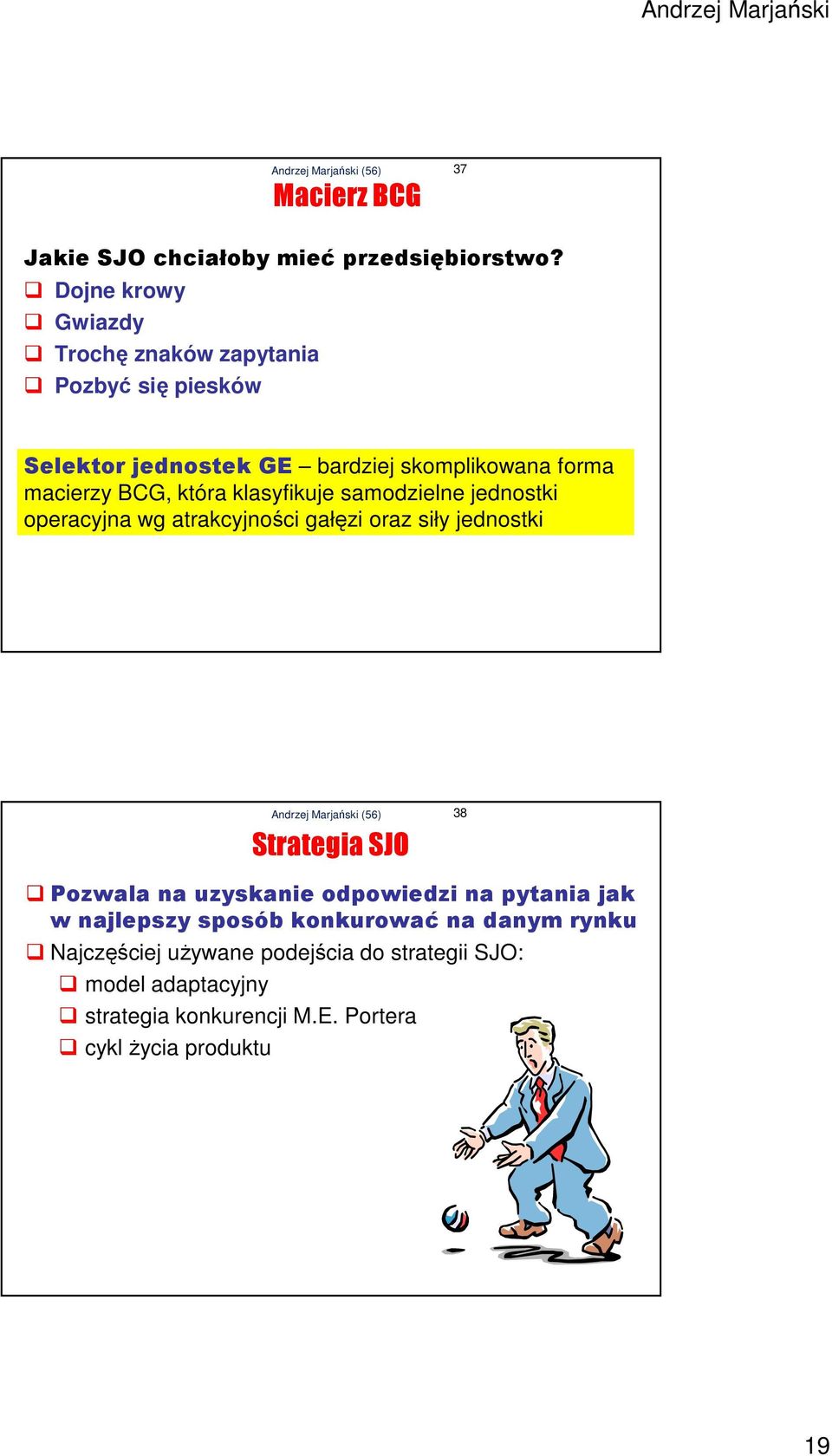 która klasyfikuje samodzielne jednostki operacyjna wg atrakcyjności gałęzi oraz siły jednostki Strategia SJO 38 Pozwala na