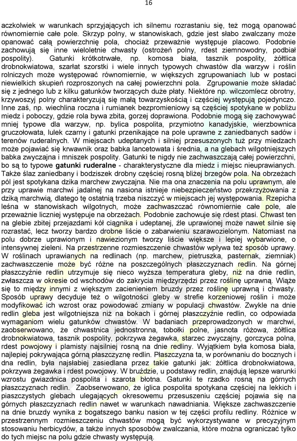 Podobnie zachowują się inne wieloletnie chwasty (ostrożeń polny, rdest ziemnowodny, podbiał pospolity). Gatunki krótkotrwałe, np.