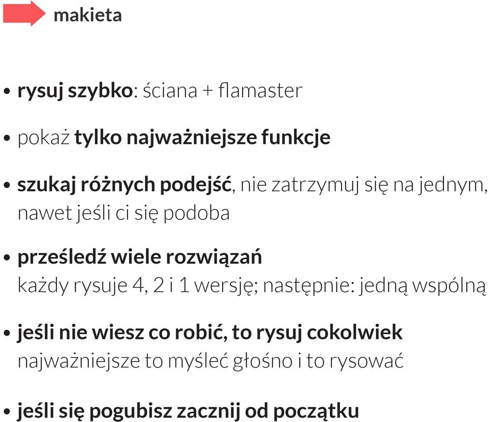 każdy rysuje 4, 2 i 1 wersję; następnie: jedną wspólną jeśli nie wiesz co robić, to rysuj
