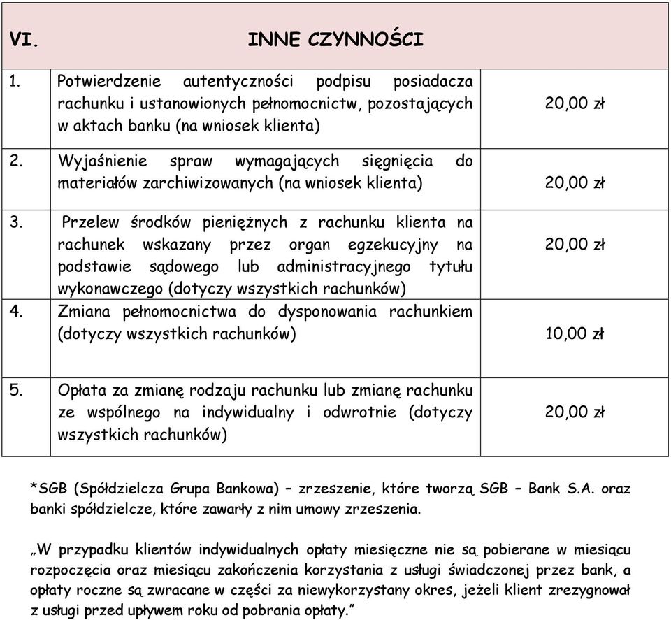 Przelew środków pieniężnych z rachunku klienta na rachunek wskazany przez organ egzekucyjny na podstawie sądowego lub administracyjnego tytułu wykonawczego (dotyczy wszystkich rachunków) 4.