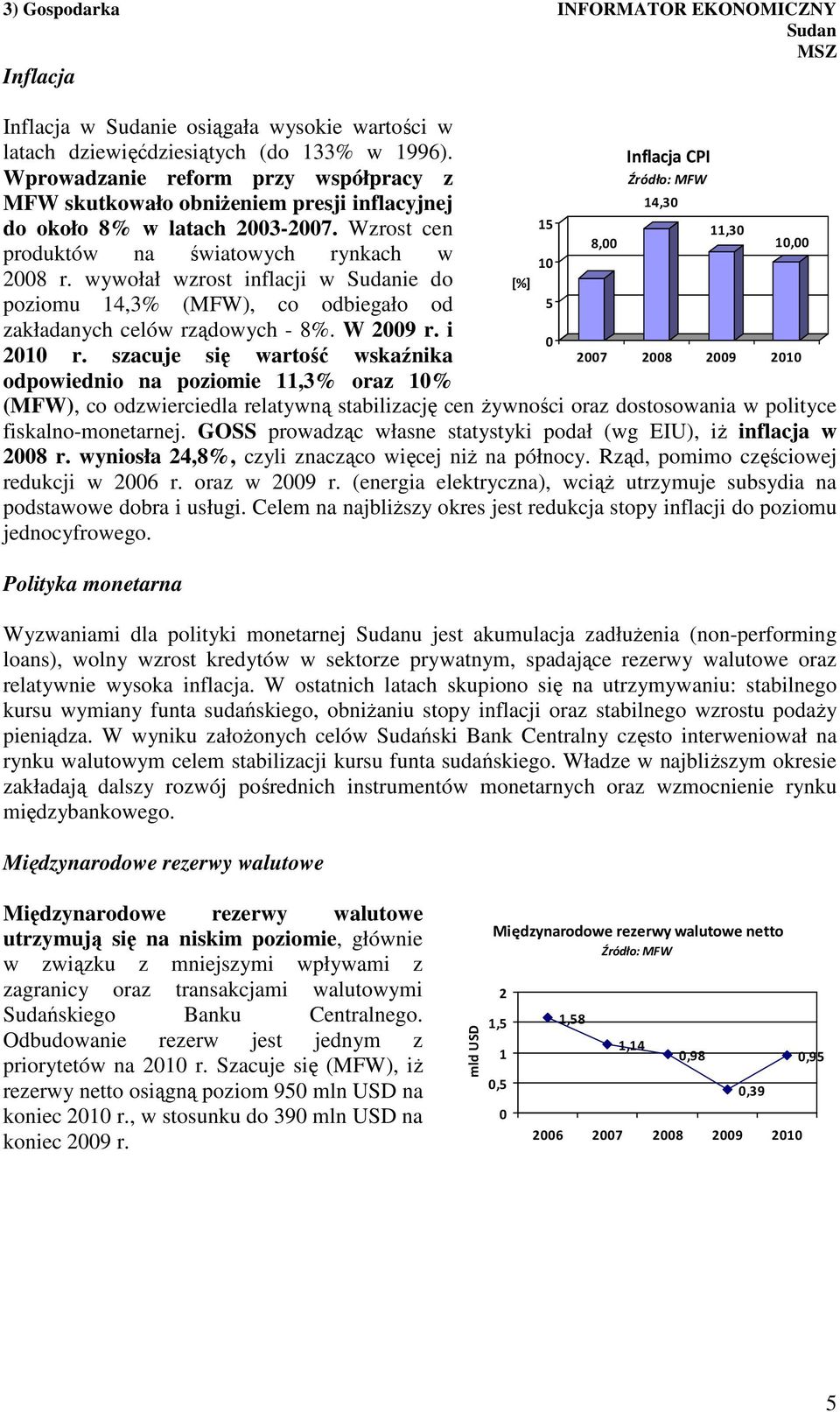 wywołał wzrost inflacji w ie do poziomu 14,3% (MFW), co odbiegało od zakładanych celów rządowych - 8%. W 2009 r. i 2010 r.