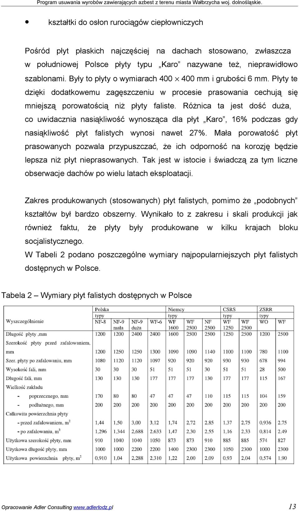 Różnica ta jest dość duża, co uwidacznia nasiąkliwość wynosząca dla płyt Karo, 16% podczas gdy nasiąkliwość płyt falistych wynosi nawet 27%.