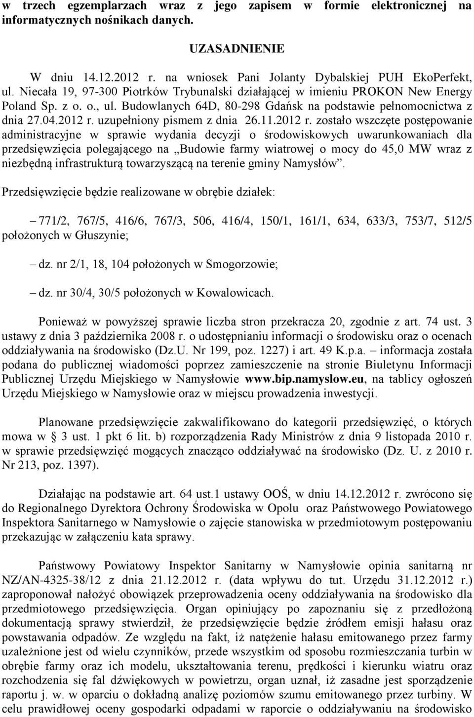 uzupełniony pismem z dnia 26.11.2012 r.