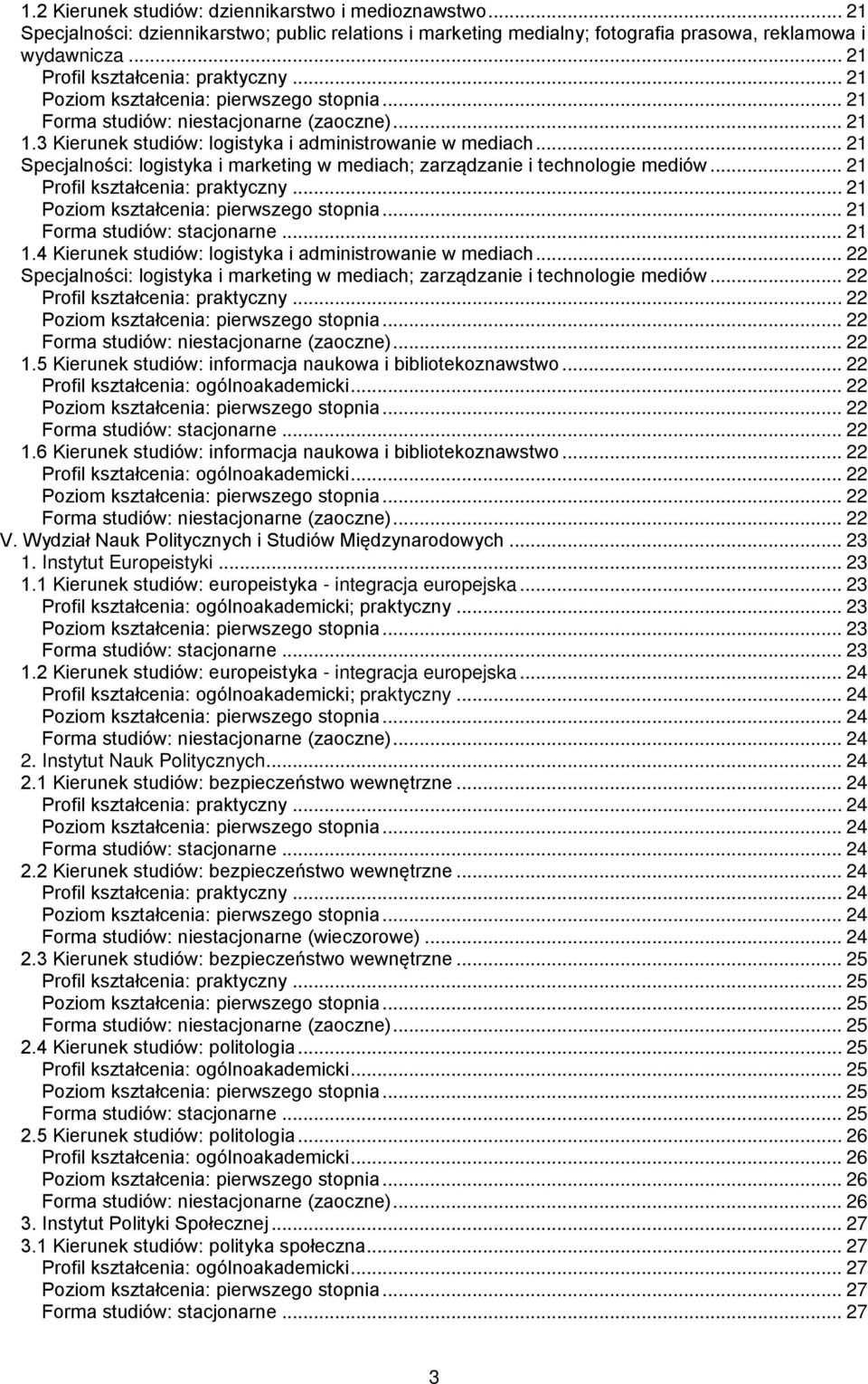 .. 21 Specjalności: logistyka i marketing w mediach; zarządzanie i technologie mediów... 21 Profil kształcenia: praktyczny... 21... 21... 21 1.