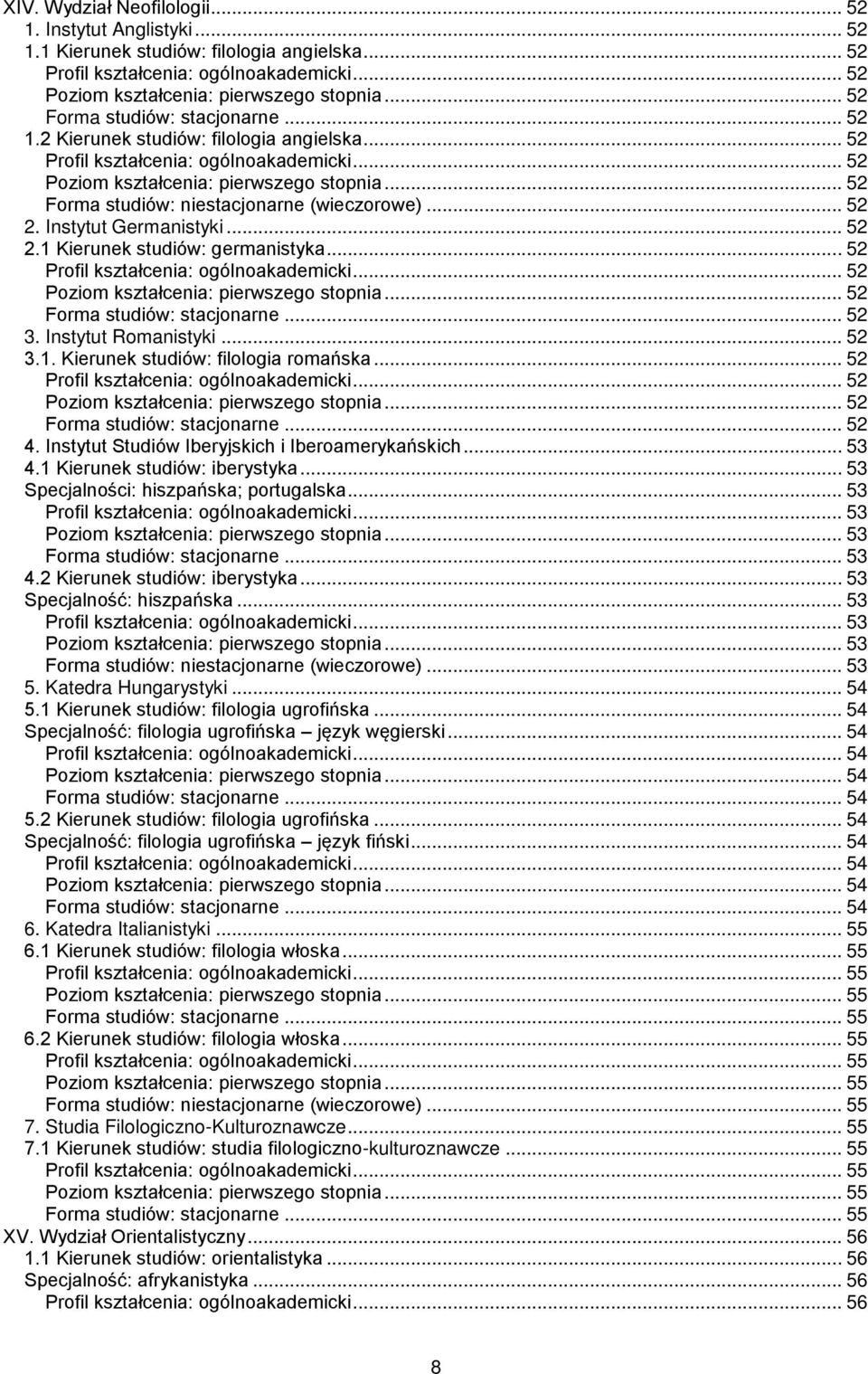 Instytut Studiów Iberyjskich i Iberoamerykańskich... 53 4.1 Kierunek studiów: iberystyka... 53 Specjalności: hiszpańska; portugalska... 53... 53... 53... 53 4.2 Kierunek studiów: iberystyka.