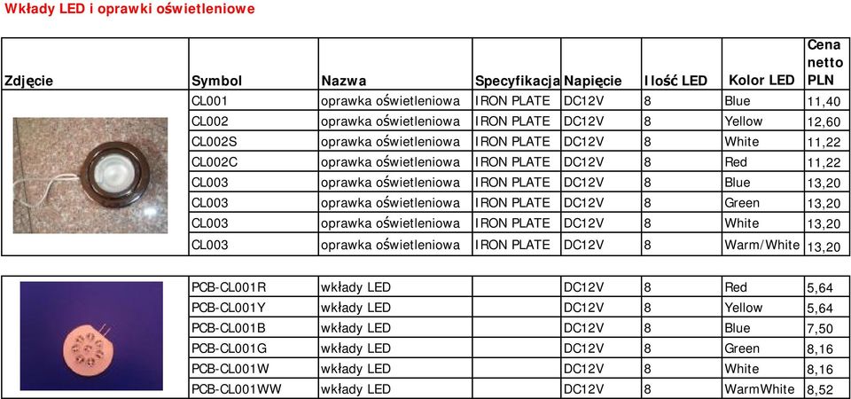 Blue 13,20 CL003 oprawka oświetleniowa IRON PLATE DC12V 8 Green 13,20 CL003 oprawka oświetleniowa IRON PLATE DC12V 8 White 13,20 CL003 oprawka oświetleniowa IRON PLATE DC12V 8 Warm/White 13,20