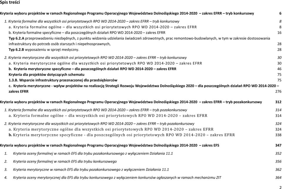 Kryteria formalne specyficzne dla poszczególnych działań RPO WD 20