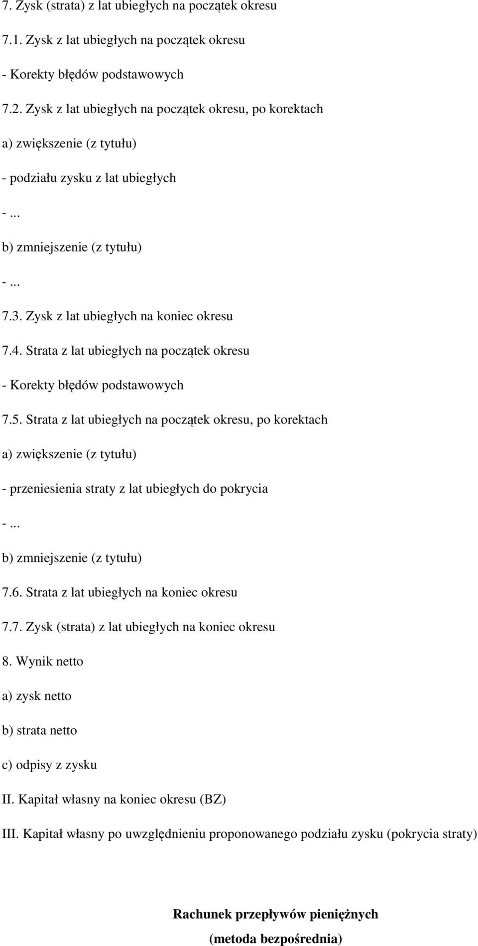 Strata z lat ubiegłych na początek okresu - Korekty błędów podstawowych 7.5.