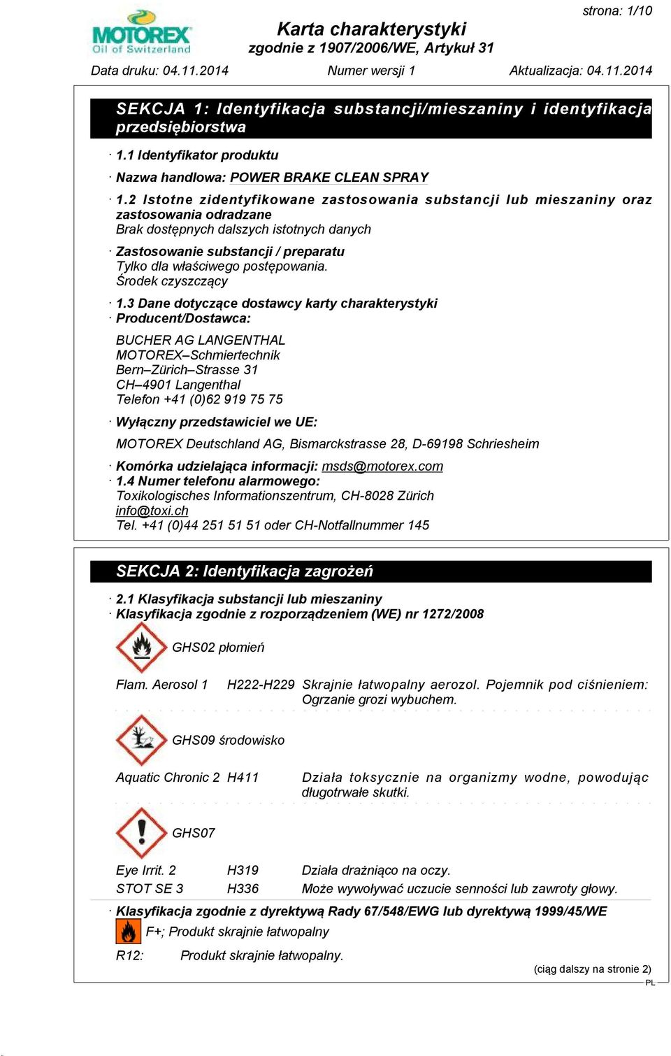 postępowania. Środek czyszczący 1.