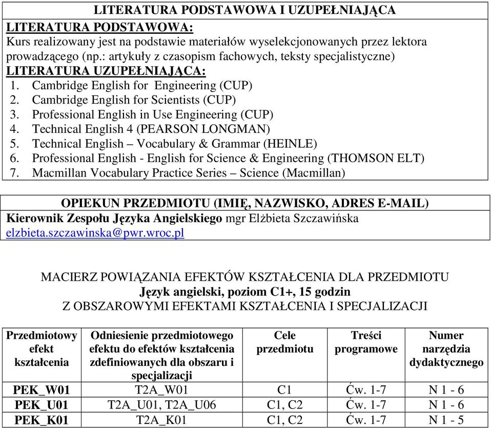 Professional English in Use Engineering (CUP). Technical English (PEARSON LONGMAN) 5. Technical English Vocabulary & Grammar (HEINLE) 6.