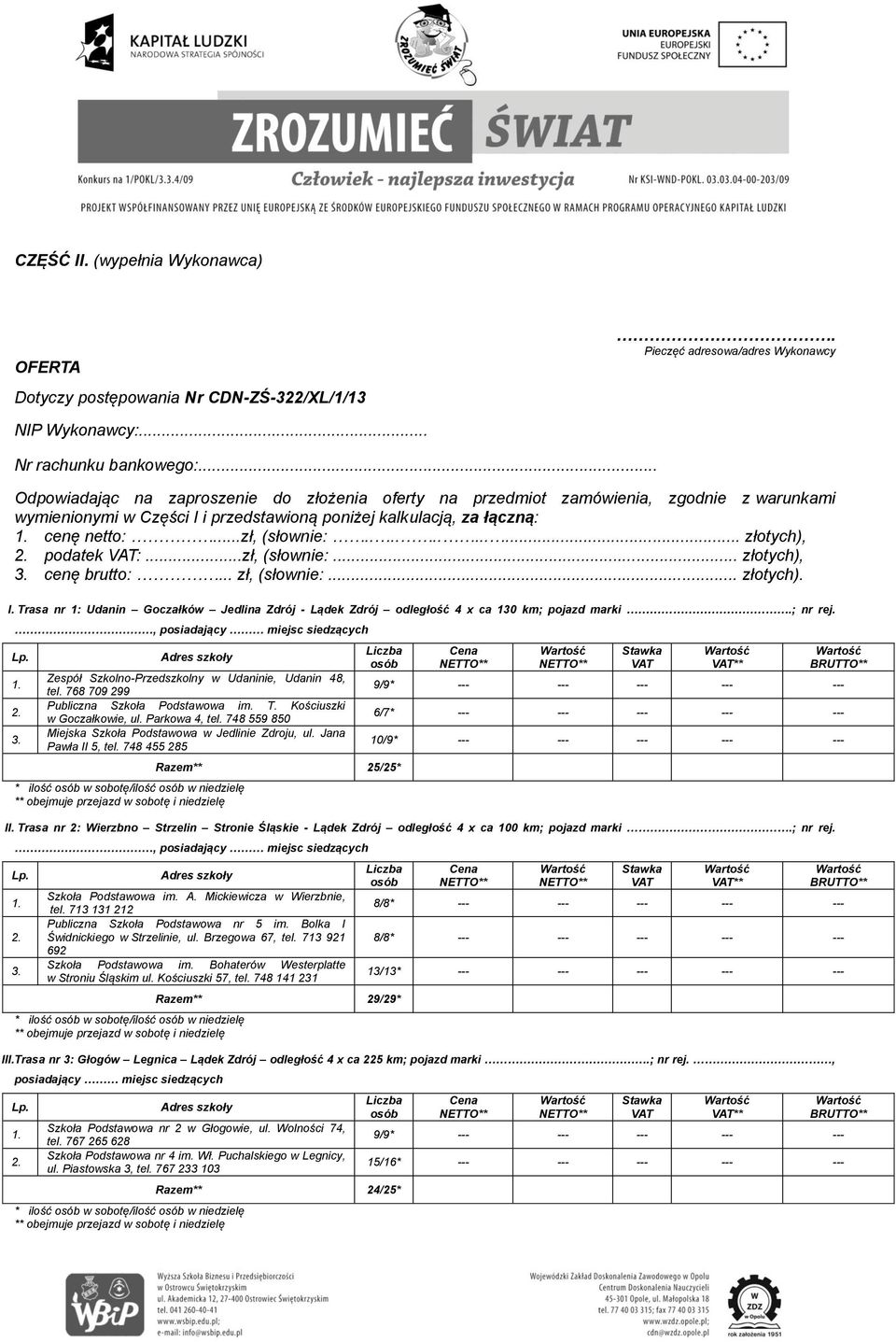 ........... złotych), podatek :...zł, (słownie:... złotych), cenę brutto:... zł, (słownie:... złotych). I.